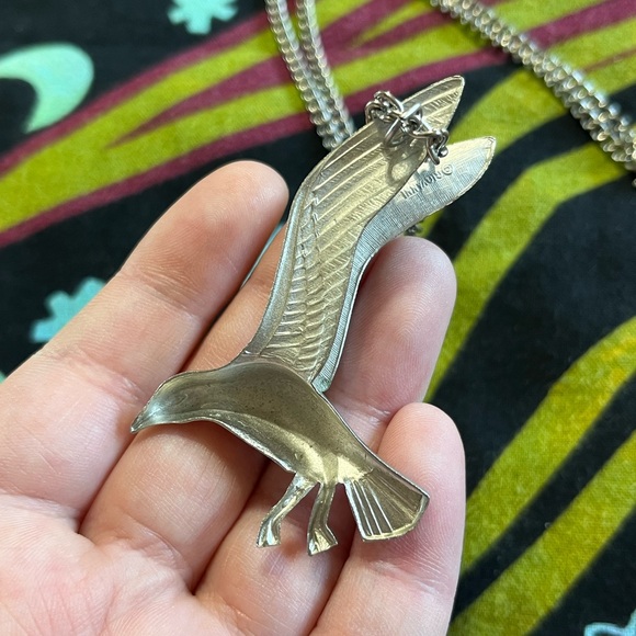 VTG Giovanni Signed Seagull Bird Silver Tone Metal Costume Jewelry Necklace - Picture 6 of 8